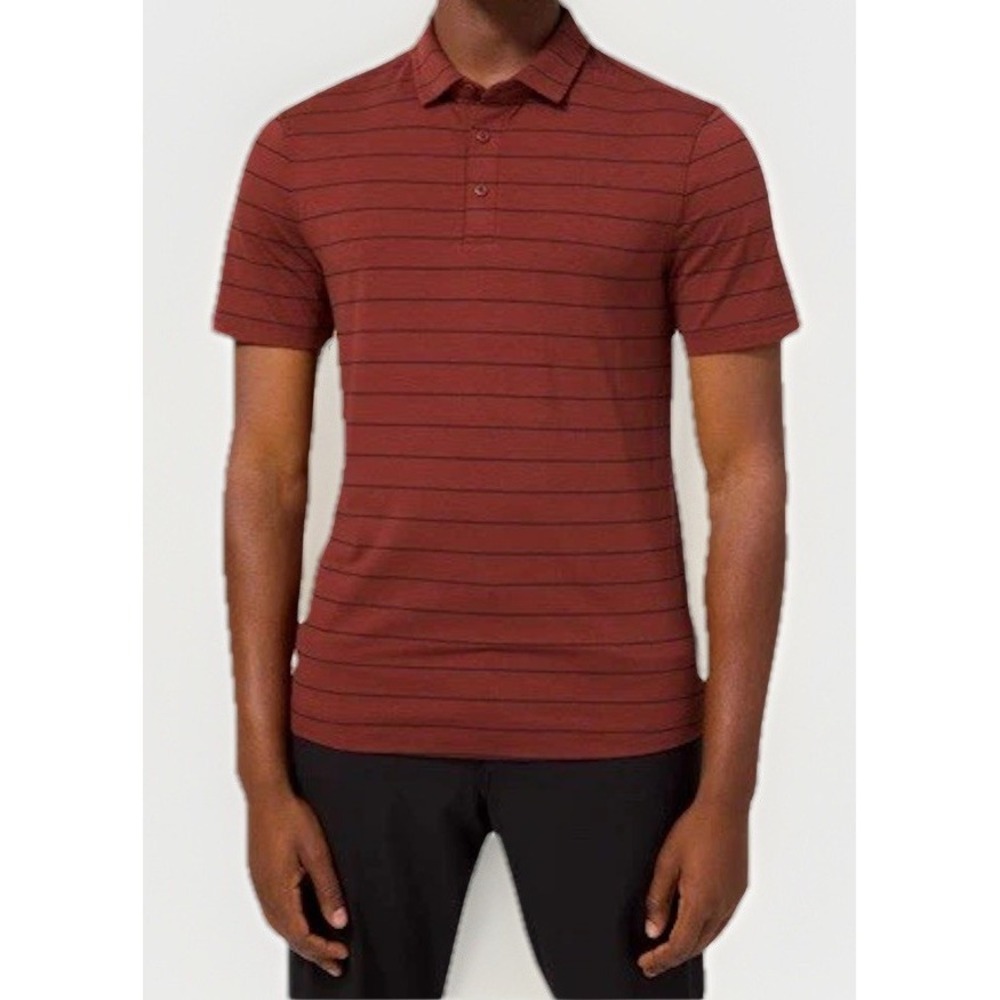 Mens Lululemon Evolution Polo Shirt Striped Short Sleeve Golf Sz XS Small